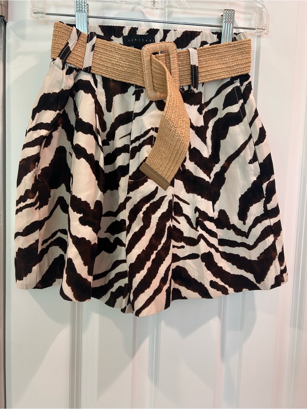 New Sanctuary Zebra Print Paperbag Shorts Woven Belt | High Rise Safari Small - Picture 2 of 6